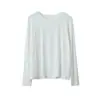 Camiseta Básica Lisa de Manga Longa Versátil OufanClassic para Mulheres, Nova Blusa Interna Gola Redonda, Camada Base 3254