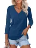 2024 Amazon Europa y América Transfronterizo Primavera y Otoño Nuevo Camiseta Casual de Manga Larga para Mujer con Cuello en V y Tubo de Puerta de Color Sólido