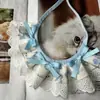Gola falsa de renda com laço estilo coreano para pet, babador de renda, acessório xadrez para cachorro, babador para gato, cachecol para buldogue francês