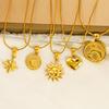 Collar Europeo y Americano Transfronterizo Retro de Alta Gama Cara Sonriente Girasol Luna Acero Inoxidable Chapado en Oro de 18K para Mujer en Stock Venta al por Mayor