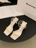 Sandalias de Tacón Alto de Nicho Estilo Francés, Zapatos de Hada, Nuevos de Verano 2026 Elegantes Sandalias Romanas Negras de Tacón de Aguja con Cordones