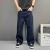 Jeans bordados de alta calle americanos para mujer y hombre, pantalones casuales de moda para primavera y otoño, pierna recta holgada, ligeramente acampanados, pantalones largos adelgazantes