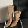 Comércio Exterior Botas de cano curto Heap Salto fino Salto alto Botas de cowboy ocidentais Botas curtas Feminino damasco Slim Look Moda Botas de cano médio simples