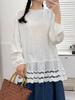 Camiseta Pulóver de Manga Larga con Encaje Fresco de Estilo Japonés para Mujer, Casual, Largo Medio, Reductora de Edad, Holgada, al por Mayor