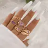 Joyería de Lujo Ligero Transfronteriza Europea y Americana Anillo de Amor de Diamante Púrpura de Ocho Piezas Anillo Multipieza con Forma de Corazón de Durazno y Serpiente