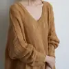 Nuevo Suéter de Punto Estilo Perezoso para Primavera y Otoño para Mujer, Corte Holgado, Cuello en V Hueco, Capa Base Casual Adelgazante, Delgado