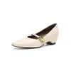 Sapatos femininos Mary Jane de bico quadrado, estilo elegante e simples, para o trajeto profissional, couro macio, com aumento interno de altura e fivela de tira única