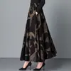 066 Falda Larga de Verano Estampado Floral Corte A Cintura Alta Ajustada Abertura Falda de Vuelo para Mujer