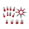 Manicure de Unhas Borboleta Azul Gradiente Vermelho Flor Doce Patch de Unha Postiça Venda Quente Transfronteiriça Unhas Longas Usáveis