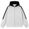 Sudadera con capucha casual estilo retro americano de 26, bloques de color de tres rayas, unisex, corte holgado, chaqueta superior