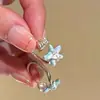 Anel Aberto de Concha de Molusco com Sal Marinho e Estrela do Mar Azul para Mulheres, Estilo Férias na Beira-Mar, Empilhável, Design de Nicho, Anel para Dedo Indicador