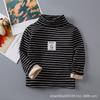 Camiseta interior para niños 2025 de cuello alto medio con forro polar a rayas de manga larga, top cálido para niños y niñas, ropa infantil de estilo coreano para otoño e invierno