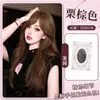 Peluca para mujer en color castaño claro, estilo japonés con flequillo lateral, aire vintage, cabello largo y rizado, pieza completa de aspecto realista