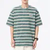 2024 Marca de Moda de Algodón Puro Verano Manga Corta para Hombre Tejido Rayado Pesado 260g Joker Mastic Estampado Tecnológico Camiseta Moda