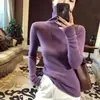 Suéter de Punto de Lana Morado Taro de Cuello Alto Ajustado para Mujer Otoño Invierno Elegante Capa Interior Cuello Voluminoso Suéter de Lana Top Base