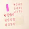 Uñas Postizas Falsas Halloween Usa Armadura Cuadradas Blancas Patrón de Mancha de Sangre Rojo Francés Extraíbles