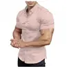Camisa Masculina de Verão 2025 Cor Sólida Manga Curta Slim Fit Respirável Moda Masculina Muscular Roupa Masculina Casual