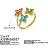 Bestseller transfronteiriço europeu e americano: conjunto de anéis femininos pequeno, doce, requintado, personalizado, simples, com flor, banhado a ouro 18k em aço inoxidável, com diamantes coloridos