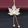 Corrente para suéter estilo coreano, novos acessórios, moda, tudo combina, decorações para roupas, pingente de strass, folha de bordo, pérola, colar longo para mulheres
