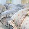 Juego de Ropa de Cama de Cuatro Piezas de Gasa de Doble Capa Arrugada con Encaje Modelo Nuevo 2026 Sábana y Funda de Edredón para Todas las Estaciones Ropa de Cama para Dormitorio
