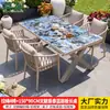 Conjunto de mesa e cadeira para exterior da Família Mo, pátio jardim, mesa de rocha esmaltada, mesa de chá de liga de alumínio para exterior, combinação de mesa e cadeira de luxo leve