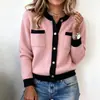 Jaqueta Suéter Feminina Estilo Novo Primavera e Outono 2026, Cardigã de Tricô Solto Color-Block, Jaqueta Pequena Estilo Coreano Gentil e Doce