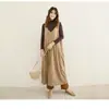 Vestido sin mangas de estilo japonés para otoño e invierno, corte holgado, con bolsillos, color liso, versátil y elegante, cuello en V, vestido largo para usar en capas