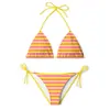 Biquíni Y2K AliExpress Comércio Exterior Listrado Color Block Decote Halter Sexy Hot Girl Conjunto Lindo Puro Desejo