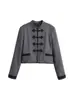 Para Comercio Exterior 2026 Nuevo Producto Moda Callejera Femenina Transfronteriza Europea y Americana Nuevo Estilo Chino Chaqueta Gris Decorada con Botones y Cuello Alto