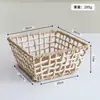 Cesta tejida de cuerda de papel hecha a mano estilo ins, organizador multifuncional para snacks y artículos varios, caja de almacenamiento hueca para cosméticos de escritorio