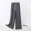 Pantalones de Modal para Dormir con Cordón, Pantalones Rectos para Mujer, Pantalones de Pierna Ancha de Cintura Alta, Pantalones Largos Sueltos Finos, Pantalones para Casa, Pantalones Elásticos de Baile