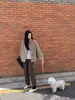 Abrigo de Larga Pila Cepillado de Alto Gama Pesado para Mujer Cuello Corto Tela de Lana de Alto Hilo Abrigo Cepillado Corte Amplio Holgado