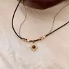 Collar de Piedra Ojo de Tigre Girasol Dorado para Mujer Cadena de Suéter Doble Capa de Lujo Ligero Accesorios Retro Maillard