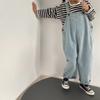 Gl-Kids Estilo Coreano Otoño Nuevo Peto de Mezclilla con Abertura Lateral para Niños Unisex Holgado Versátil Pantalones de Pierna Ancha