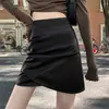 Foto real de meia saia plissada irregular em PU para mulheres, saia pequena de couro outono e inverno, que esconde a barriga, modeladora, que realça o quadril, saia evasê, estilo universitário