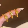 Anillo de Pentagrama Hielo Triturado CNC Brillante, Anillo de Lujo Ligero Vintage Dorado Arena para Mujer, Regalo para Novia