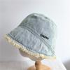 Sombrero de Pescador de Mezclilla con Borde Fruncido Antiguo para Hombres y Mujeres Estilo Callejero Cordón Parte Superior Plana Moda Japonesa Herramienta de Moda Sombrero de Cubeta Vintage