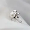Nafoge Joyería de Plata al por Mayor Moda Anillo con Chapado de Oro 18K Tortuga Perla de Agua Dulce Natural Anillo de Plata 925