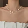 Colar de Pérolas com Laço Cravejado de Diamantes Estilo Francês Nicho Luxo Leve Moda de Alta Qualidade Acessório de Colar Versátil Joias