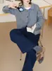 Cardigan de Lã 100% Tricotado à Mão com Cor Contrastante Iceland Blue Iceland'650G de Alto Peso para Mulheres