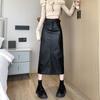 Saia de Couro PU de Cintura Alta Cor Café para Mulheres, Novo Estilo Outono e Inverno 2026, Design Elegante Bodycon Preto Longo com Fenda Emagrecedora