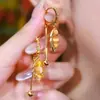 Folha de Jade Dourada Pedra Olho de Gato Brincos de Folha Exquisitos Moda Novas Explosões Versátil Elegante Rosto Quadrado Emagrecimento Tarraxa de Orelha