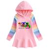 2023 Primavera y otoño nuevo vestido de algodón con dibujos animados de arcoíris para niñas, suéter con capucha de manga larga para niños, vestido de princesa