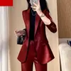 Elegante Traje Sastre con Estampado Rojo para Mujer, Nuevo Otoño 2026 Ropa Formal Profesional, Conjunto de Dos Piezas con Saco y Pantalones
