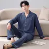 Pijama nuevo de algodón puro, suave, sencillo, corte holgado, de manga larga, conjunto de pantalón largo para hombre, adecuado para usar en casa o como ropa exterior
