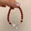 Pulseira Pingente Bênção Flor Ágata Vermelha para Mulheres, Presente Ninho High-End para Melhores Amigas, Pulseira Cordão Trançado Estilo Chinês Novo
