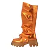 Botas de Mujer Tallas Grandes Transfronterizas, Tallas 36-46, Botas de Montar Naranja Metálico, Cómodo Forro de Lycra, Botas Largas de Comercio Exterior de 6 cm de Altura
