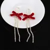 Pendientes Largos de Borla y Lazo de Lujo Ligero de Alta Gama para Mujer, Pendientes Largos Elegantes, Pendientes Dulces de Celebridad de Internet