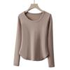 Otoño e Invierno Nuevo Cuello Redondo Ajustado Ropa Interior Térmica Forro Polar Engrosado Camiseta Base Se Puede Usar Fuera del Vientre y Ropa de Otoño de Manga Larga para Mujer
