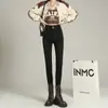 Moda de Nicho Retro Jeans Azules Ajustados Invierno 2025 Cintura Alta Ajuste Delgado Elásticos Estilo Lápiz para Mujer